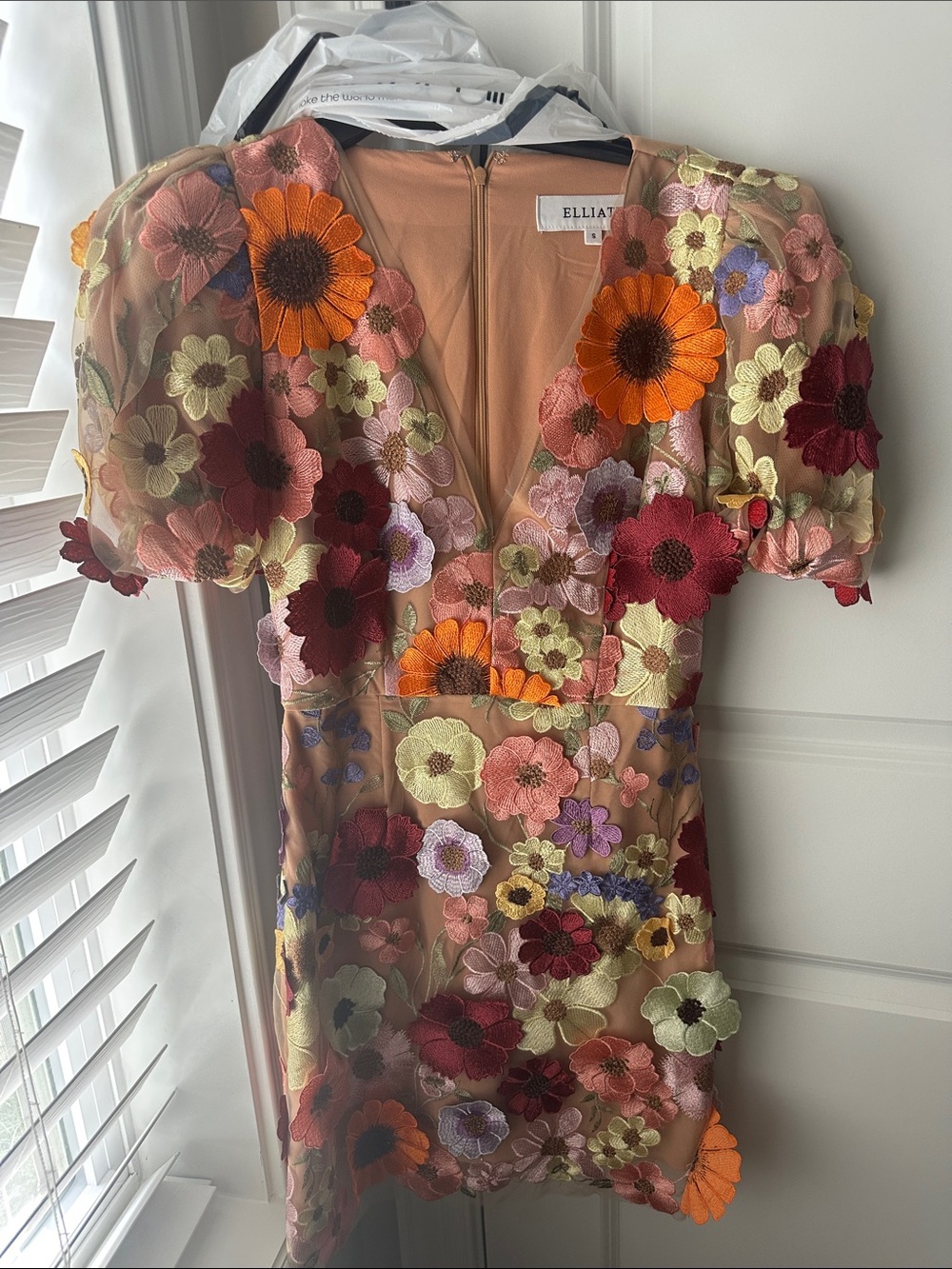 Elliatt S Dress with Orange & Pink Floral Appliqué worn once - Picture 2 of 8